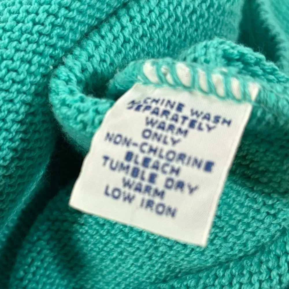 VINTAGE Talbots 90s Teal Blue Cotton Feminine Classic Short Sleeve Sweater S